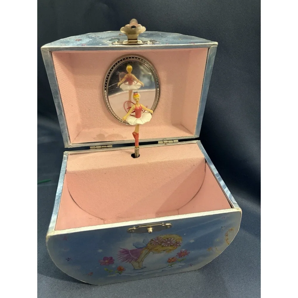 Dancing Fairy Jewelry Box #217-28 Ballerina Pink Beaded Handle Twinkle Works
